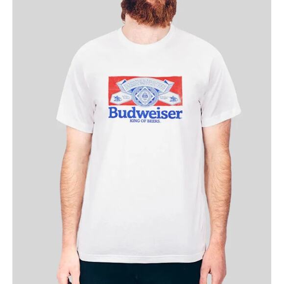 Budweiser Men's White King of Beers Vintage 90s Short Sleeve Tshirt Size L - Picture 1 of 5